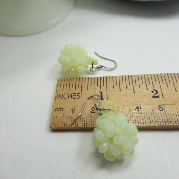 Uranium glass dodecahedron beaded bead earrings - Picture 9 of 14